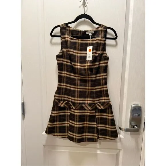 MOON RIVER Sleevless Drop Plaid Mini Dress Brunch Vacation Dress Size S NWT - Picture 3 of 5